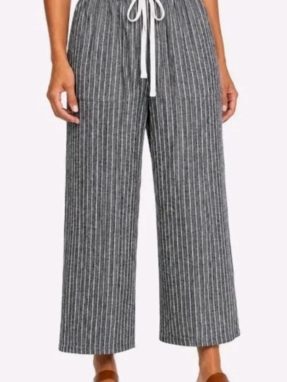 Roxy Gray Pinstripe Wide-Leg Drawstring Pants SMALL